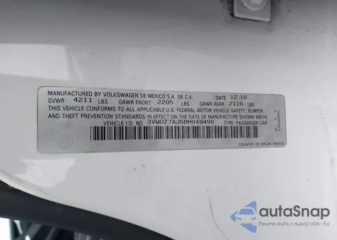 2011 Volkswagen Jetta 2.5L Se from USA, damaged, VIN 3VWDZ7AJ5BM049490